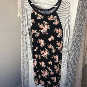 Floral and stripe mixed print midi dress